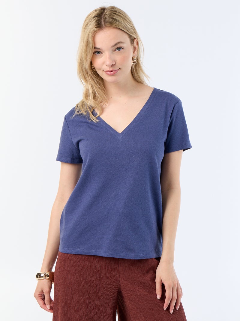 Basic T-shirt met korte mouwen en V-hals Blauw - Kiabi