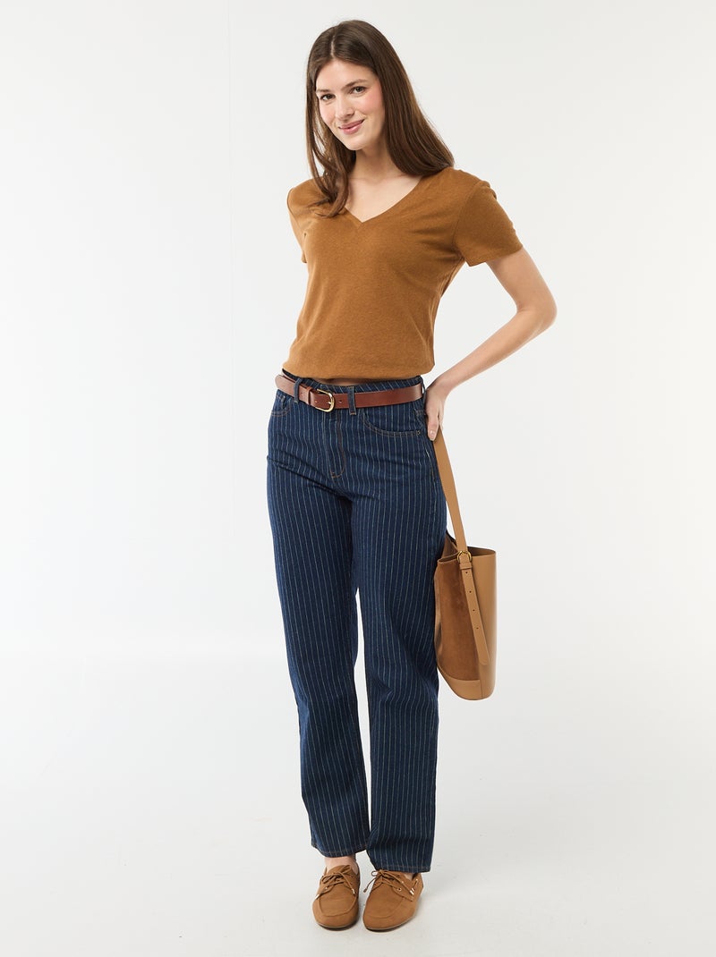 Basic T-shirt met korte mouwen en V-hals Bruin - Kiabi