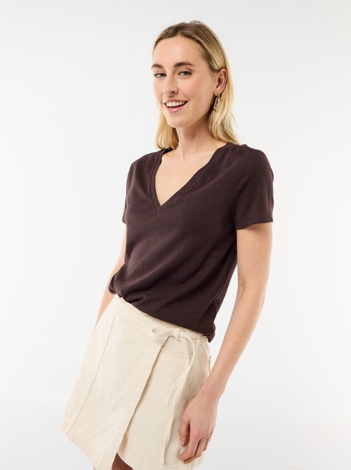 Basic T-shirt met korte mouwen en V-hals - Kiabi