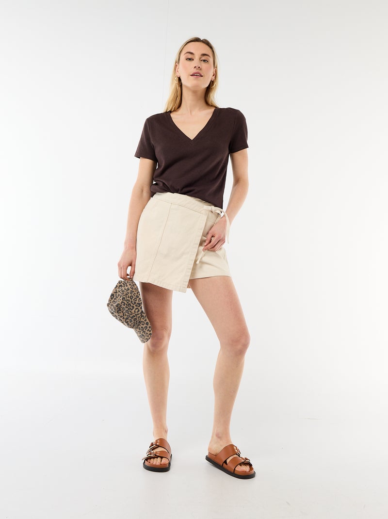 Basic T-shirt met korte mouwen en V-hals Bruin - Kiabi