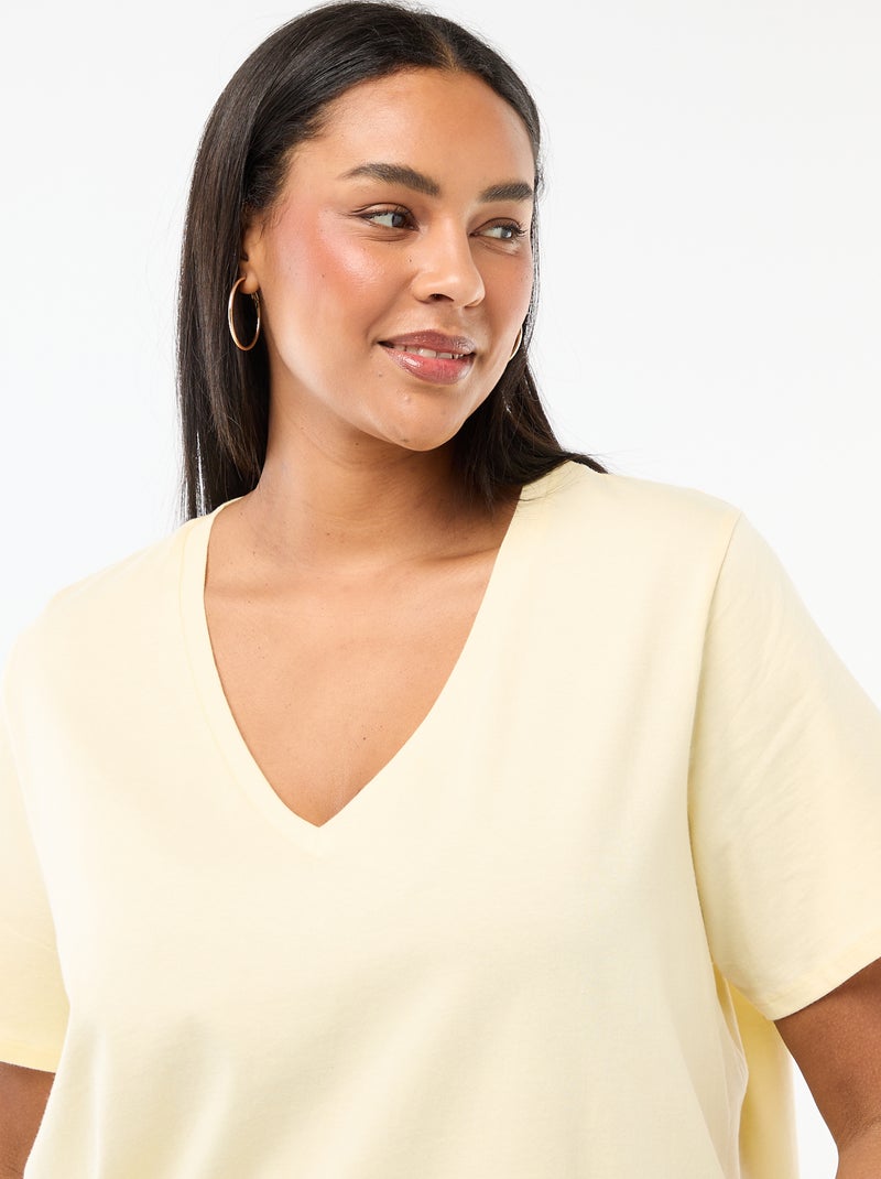Basic T-shirt met korte mouwen en V-hals Geel - Kiabi