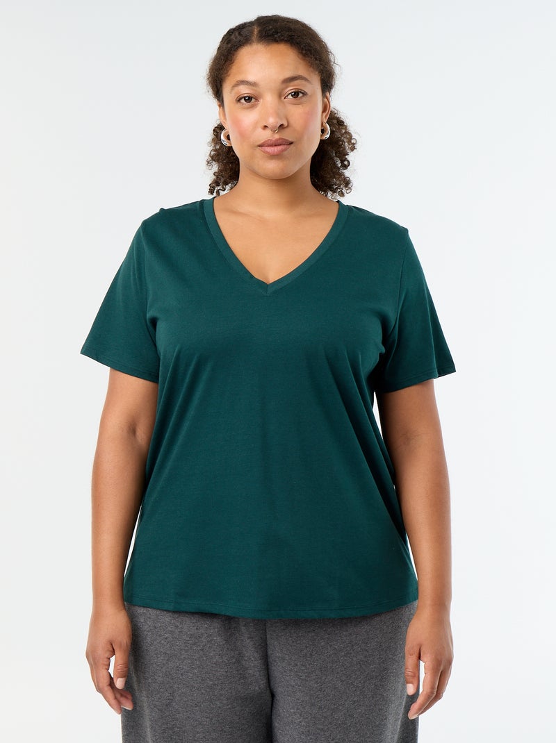 Basic T-shirt met korte mouwen en V-hals Groen - Kiabi