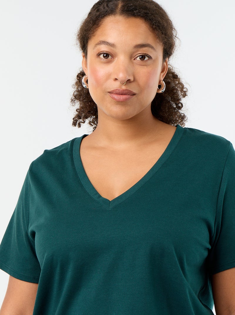 Basic T-shirt met korte mouwen en V-hals Groen - Kiabi