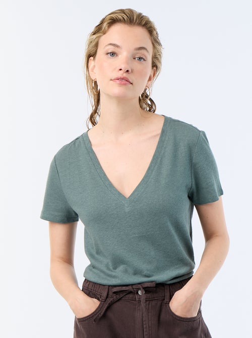 Basic T-shirt met korte mouwen en V-hals - Kiabi