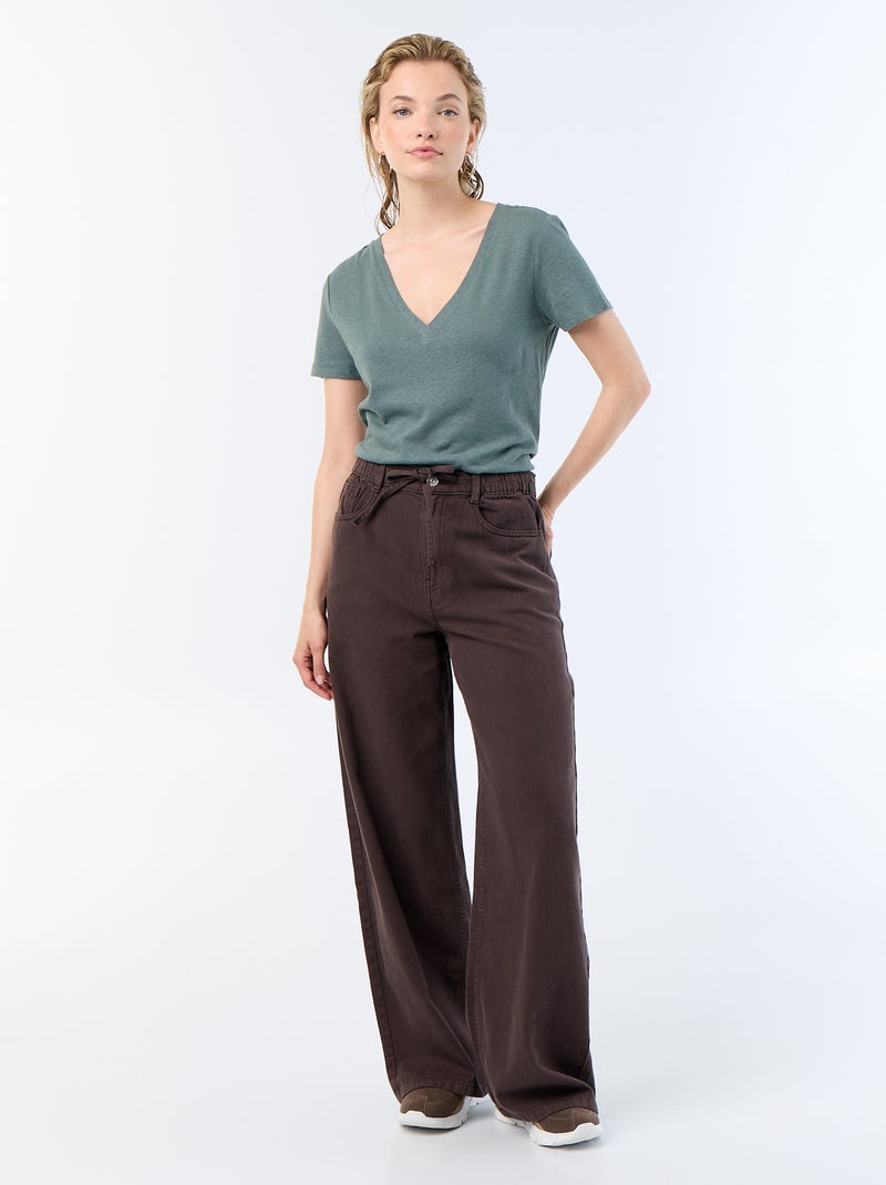 Basic T-shirt met korte mouwen en V-hals Groen - Kiabi