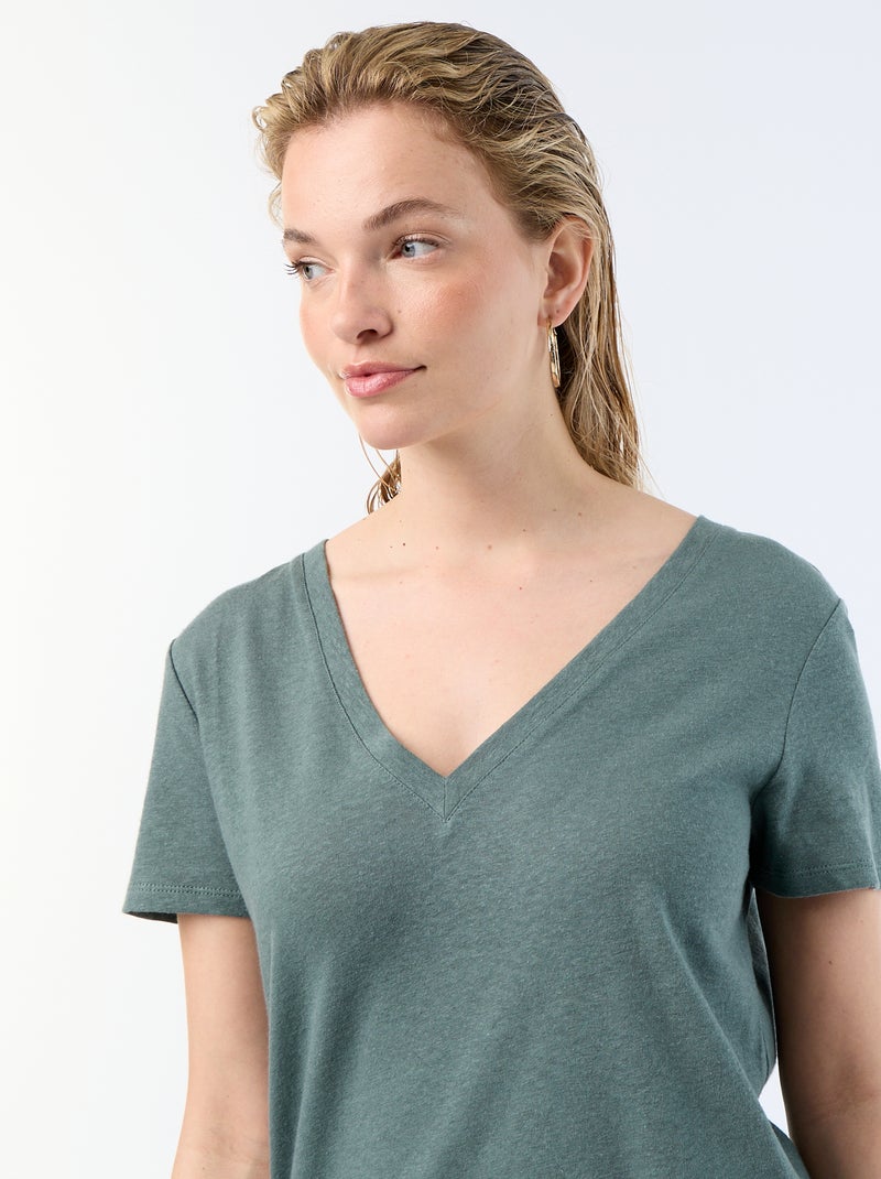 Basic T-shirt met korte mouwen en V-hals Groen - Kiabi