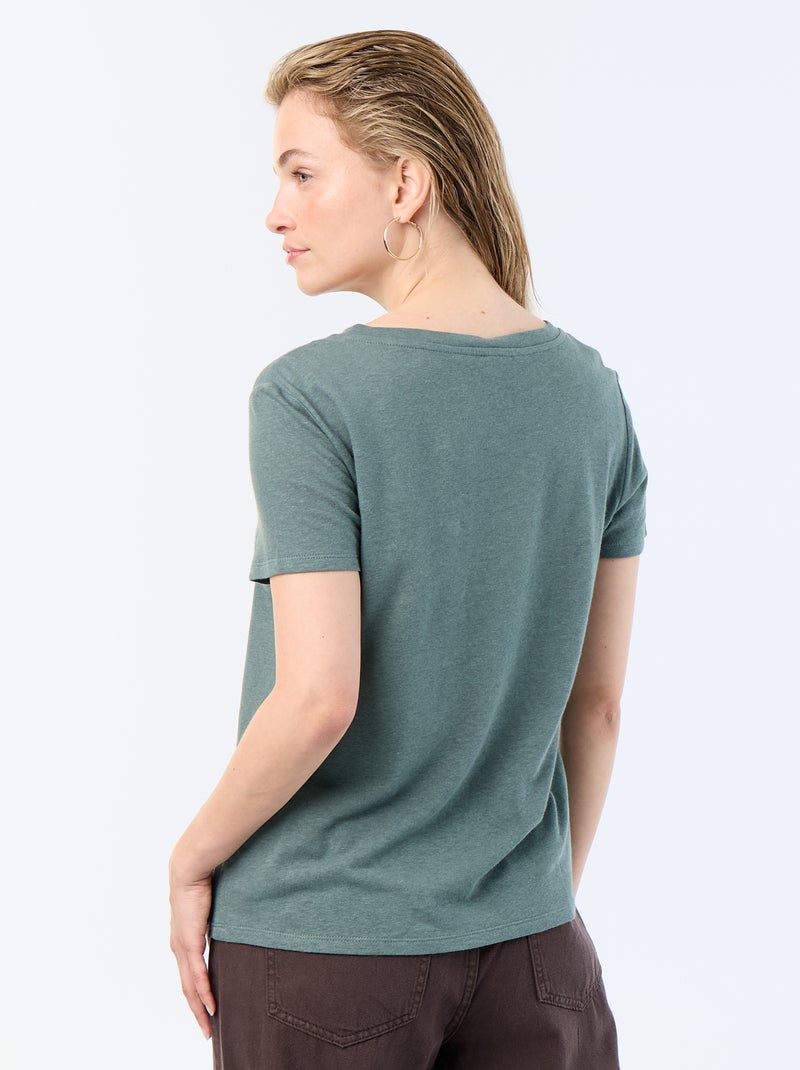 Basic T-shirt met korte mouwen en V-hals Groen - Kiabi