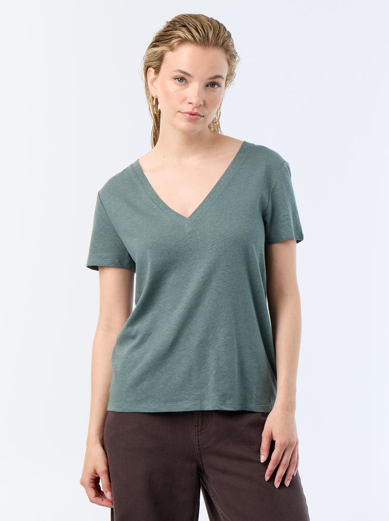 Basic T-shirt met korte mouwen en V-hals Groen - Kiabi