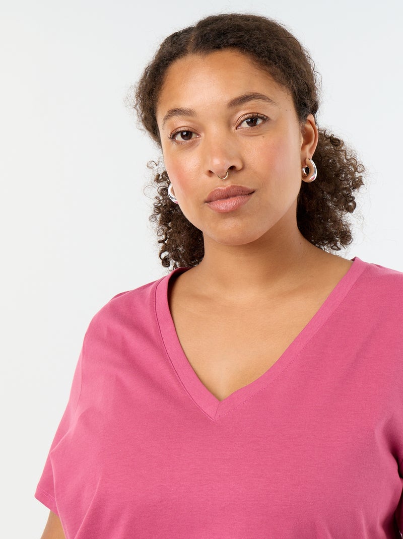 Basic T-shirt met korte mouwen en V-hals Paars - Kiabi