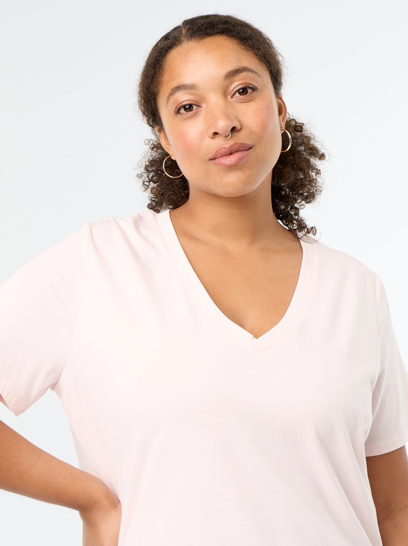 Basic T-shirt met korte mouwen en V-hals Rose - Kiabi