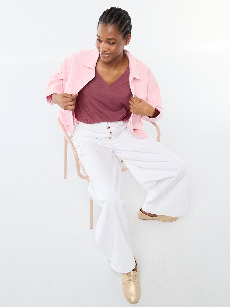 Basic T-shirt met korte mouwen en V-hals Rose - Kiabi