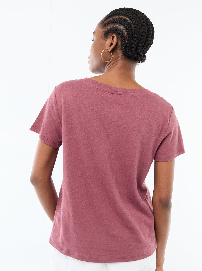 Basic T-shirt met korte mouwen en V-hals Rose - Kiabi