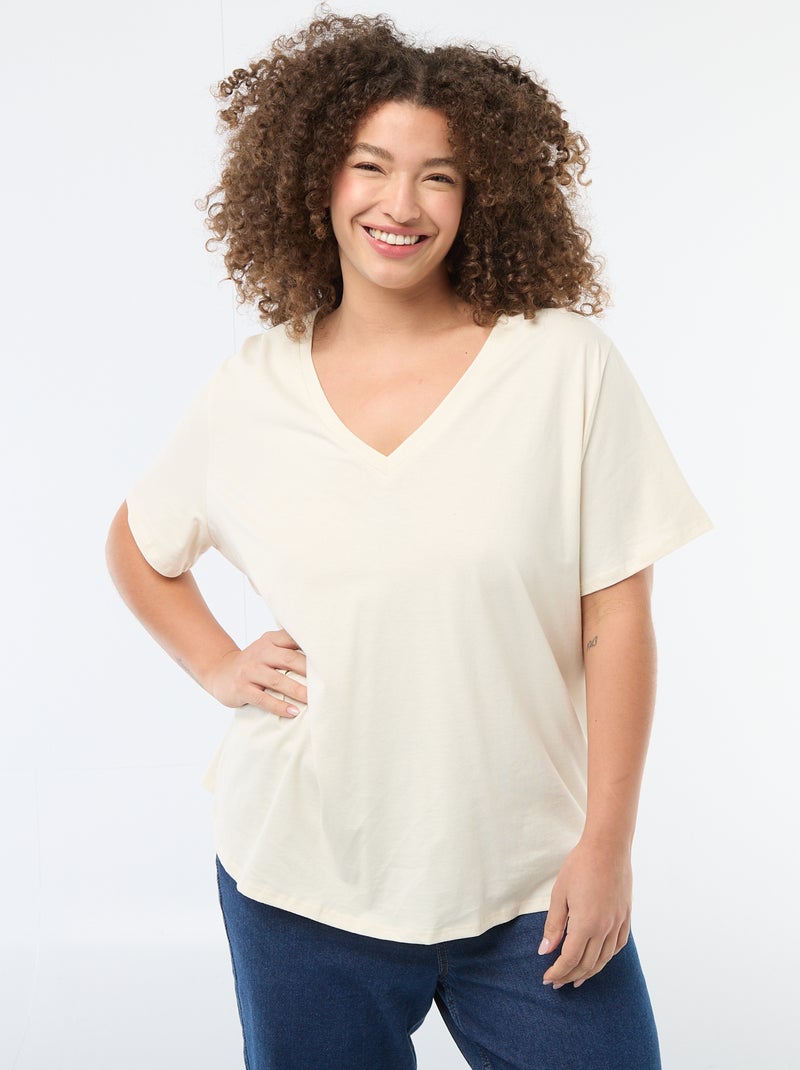 Basic T-shirt met korte mouwen en V-hals Wit - Kiabi