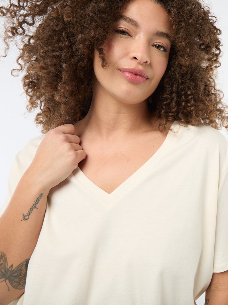 Basic T-shirt met korte mouwen en V-hals Wit - Kiabi