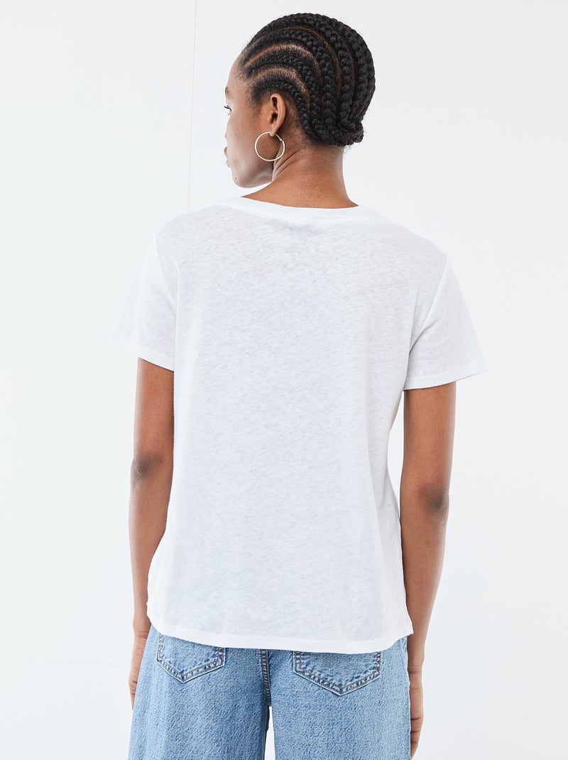 Basic T-shirt met korte mouwen en V-hals Wit - Kiabi