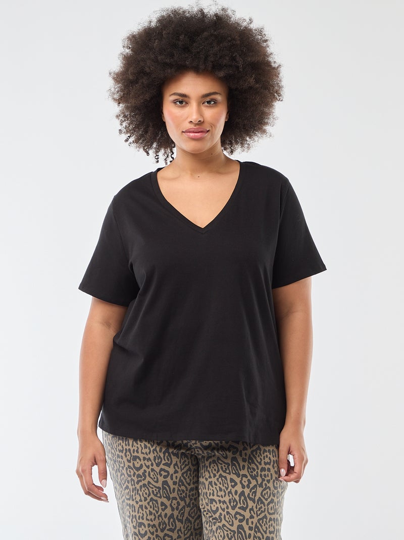 Basic T-shirt met korte mouwen en V-hals zwart - Kiabi