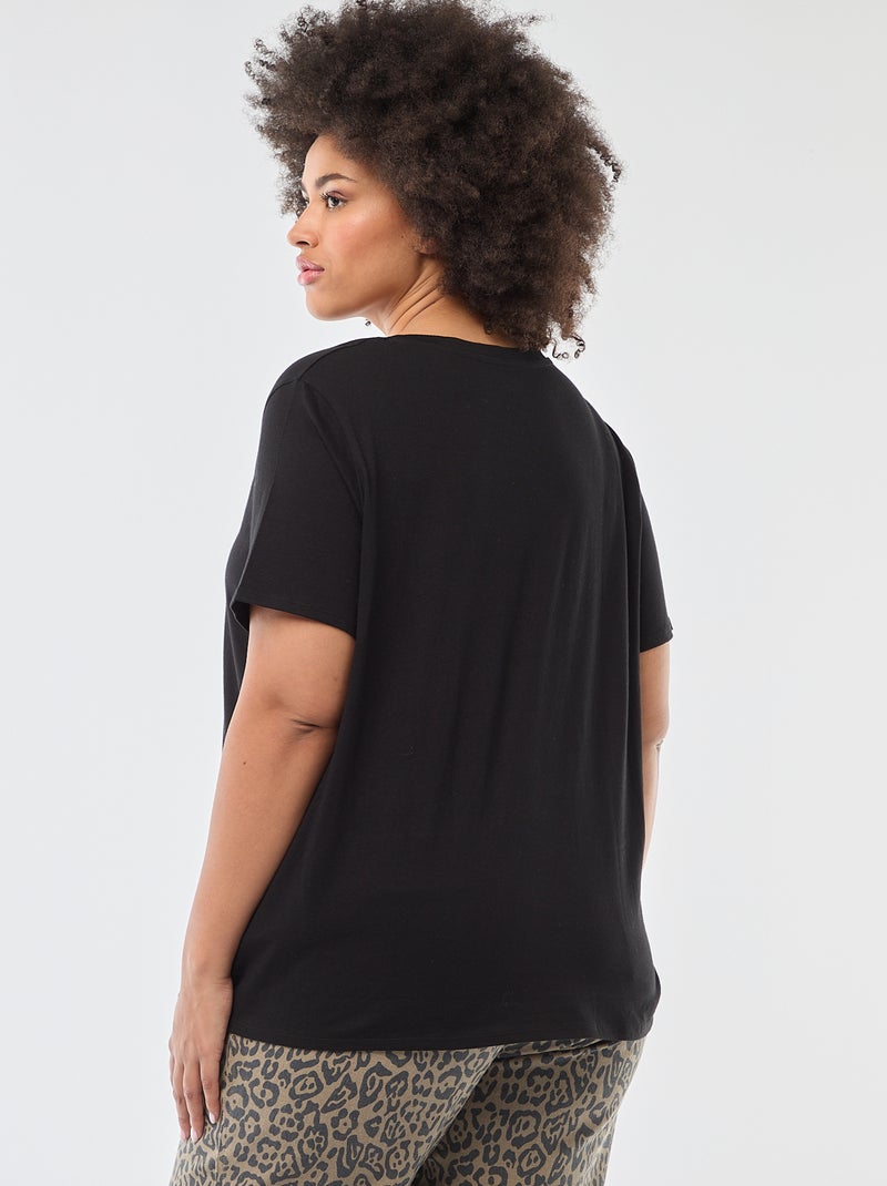 Basic T-shirt met korte mouwen en V-hals zwart - Kiabi