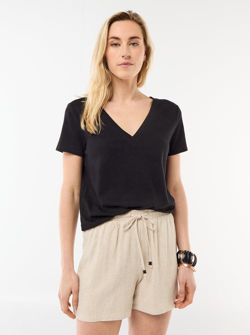 Basic T-shirt met korte mouwen en V-hals - Kiabi