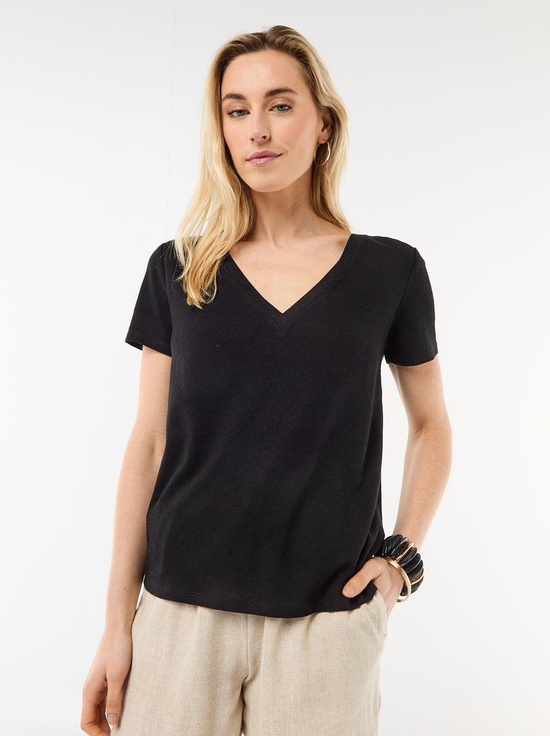 Basic T-shirt met korte mouwen en V-hals Zwart - Kiabi