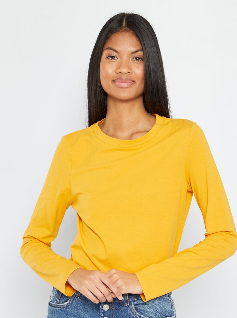 Basic T-shirt met lange mouw geel - Kiabi