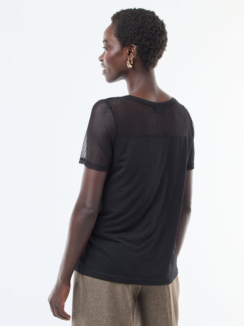Basic T-shirt met mouwen van nettricot - Kiabi