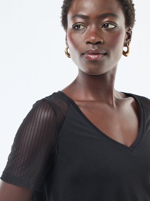 Basic T-shirt met mouwen van nettricot - Kiabi