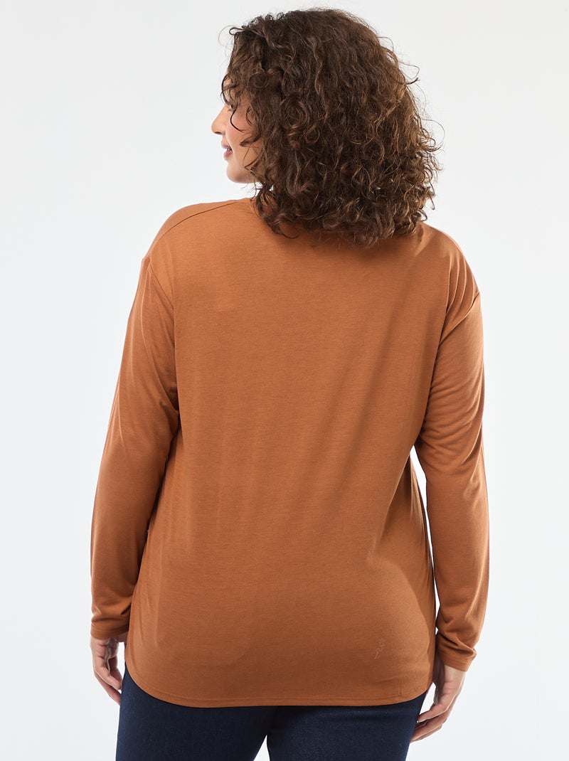 Basic T-shirt met V-hals en 3/4-mouw Bruin - Kiabi