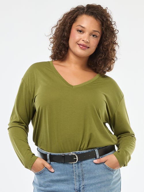 Basic T-shirt met V-hals en 3/4-mouw - Kiabi