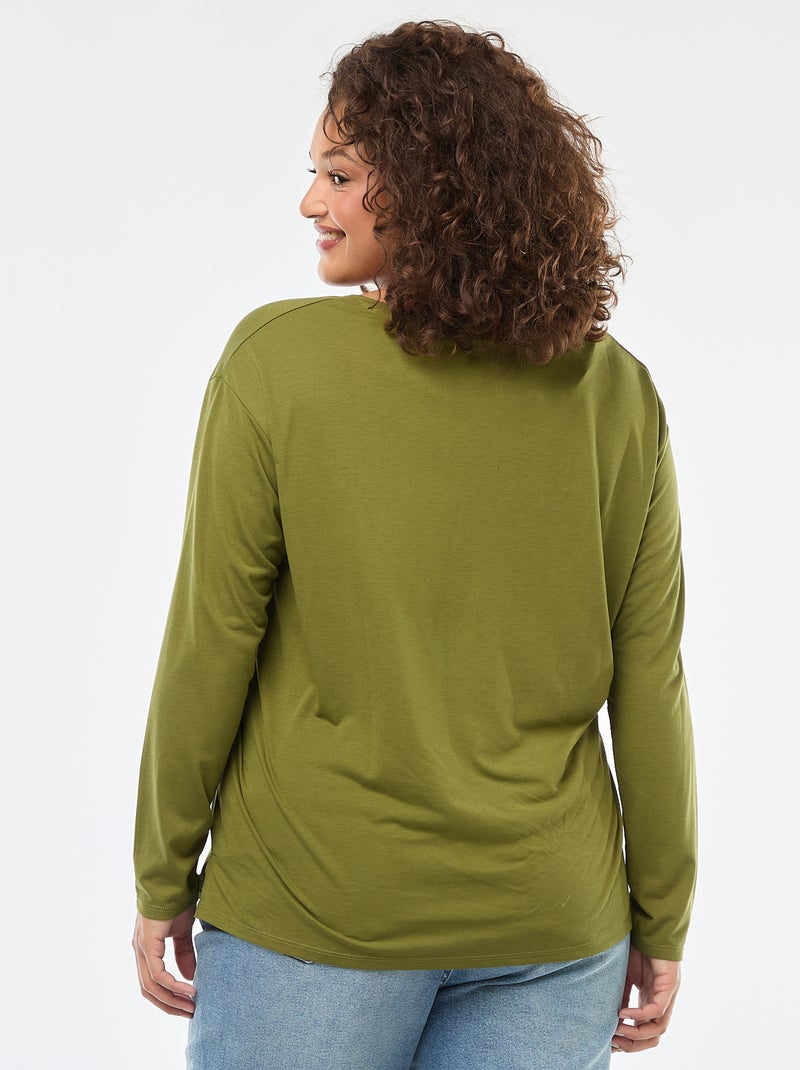 Basic T-shirt met V-hals en 3/4-mouw Kaki - Kiabi