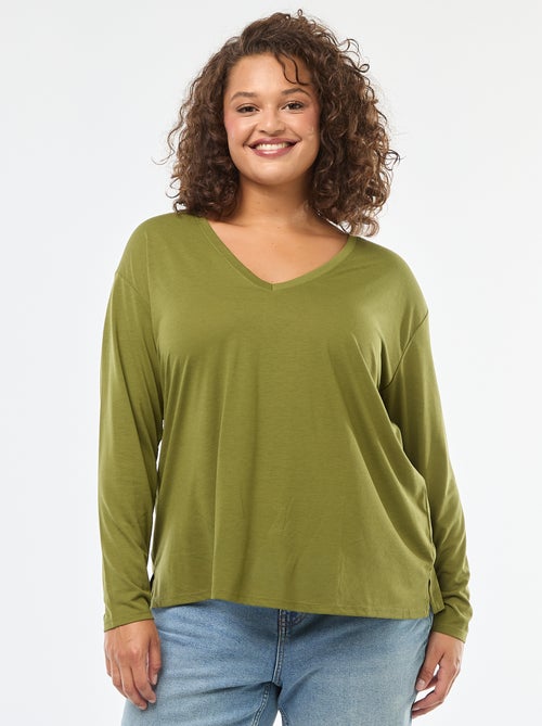 Basic T-shirt met V-hals en 3/4-mouw - Kiabi