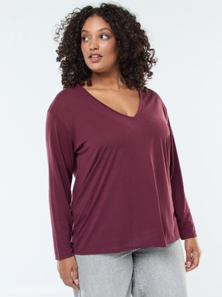 Basic T-shirt met V-hals en 3/4-mouw