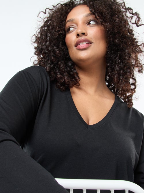 Basic T-shirt met V-hals en 3/4-mouw - Kiabi