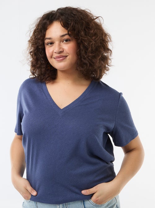 Basic T-shirt met V-hals en korte mouwen - Kiabi