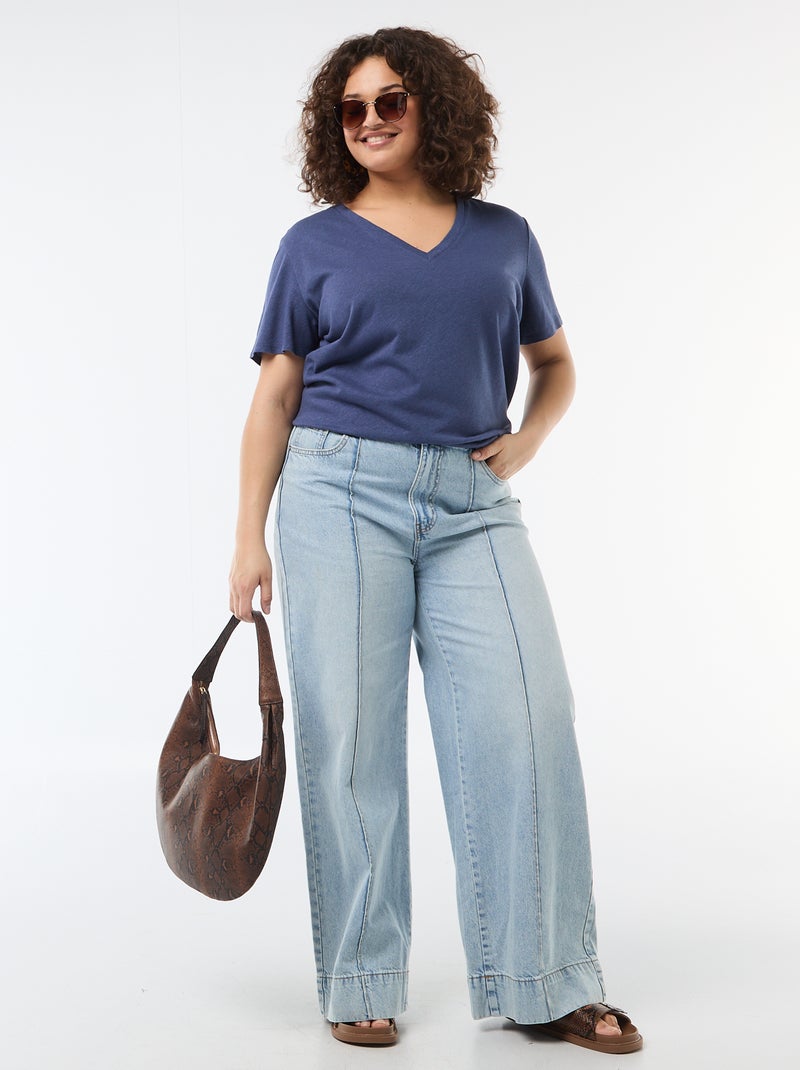 Basic T-shirt met V-hals en korte mouwen Blauw - Kiabi