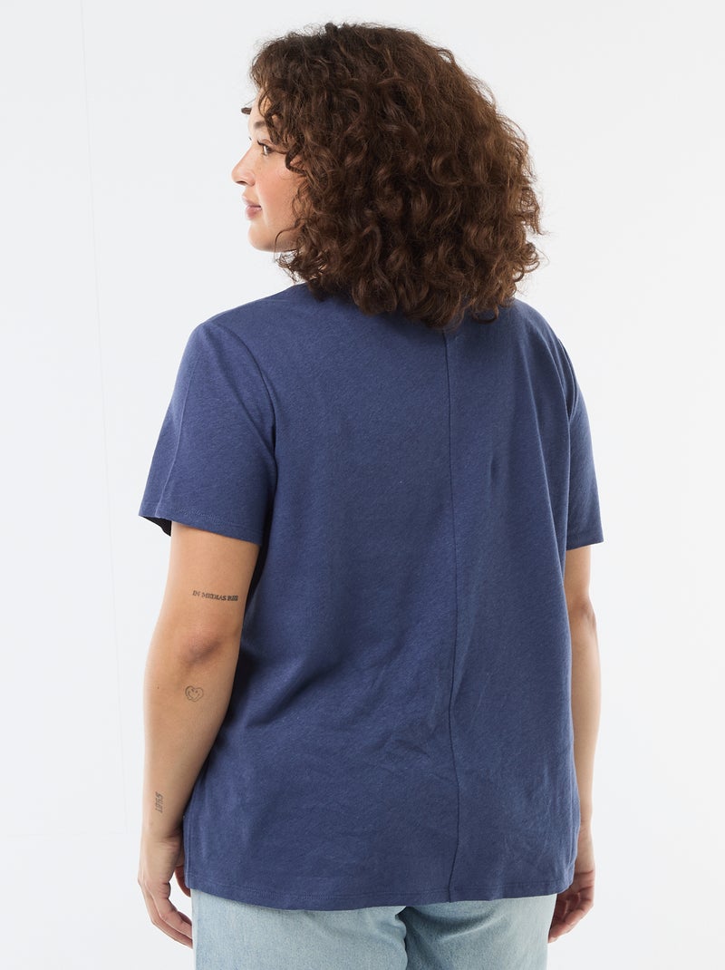 Basic T-shirt met V-hals en korte mouwen Blauw - Kiabi