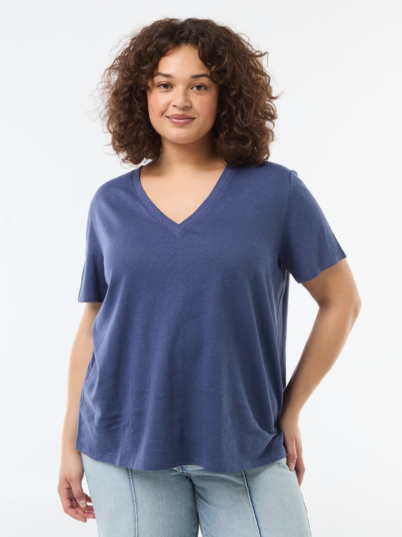 Basic T-shirt met V-hals en korte mouwen Blauw - Kiabi