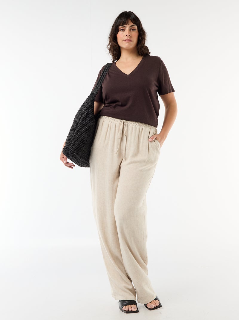 Basic T-shirt met V-hals en korte mouwen Bruin - Kiabi