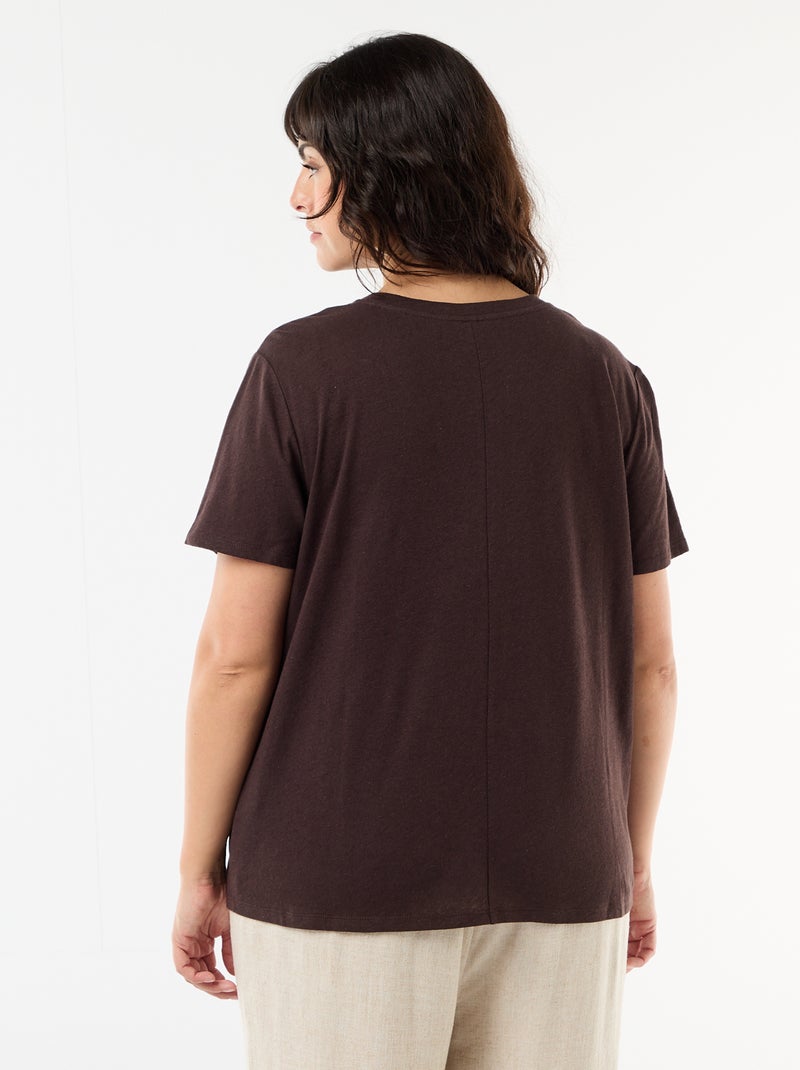 Basic T-shirt met V-hals en korte mouwen Bruin - Kiabi