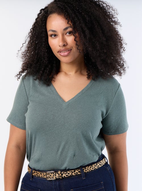 Basic T-shirt met V-hals en korte mouwen - Kiabi