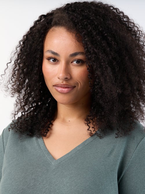 Basic T-shirt met V-hals en korte mouwen - Kiabi