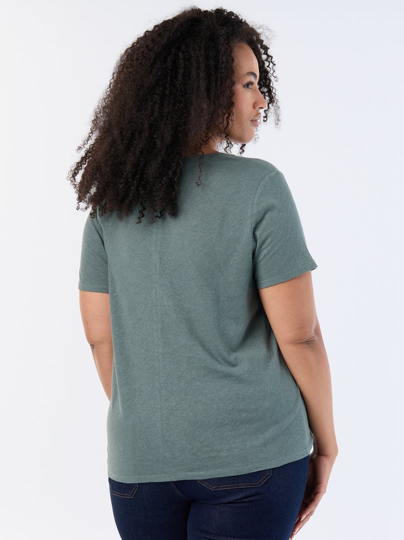 Basic T-shirt met V-hals en korte mouwen Groen - Kiabi