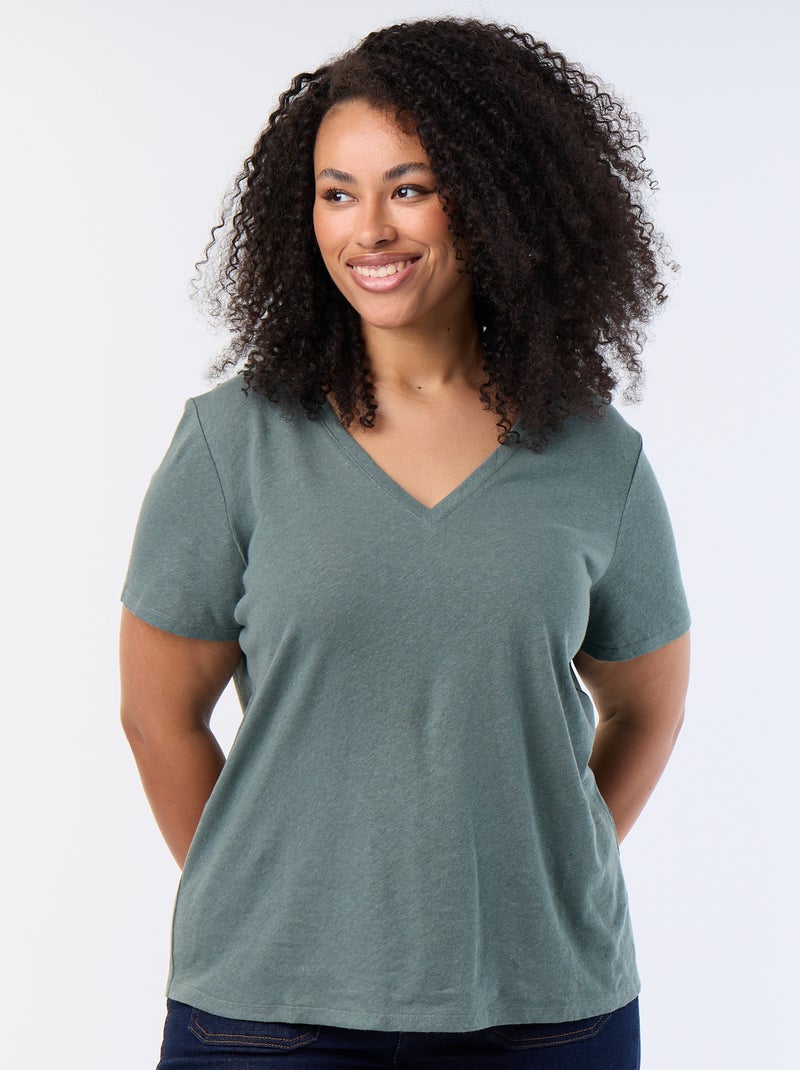 Basic T-shirt met V-hals en korte mouwen Groen - Kiabi