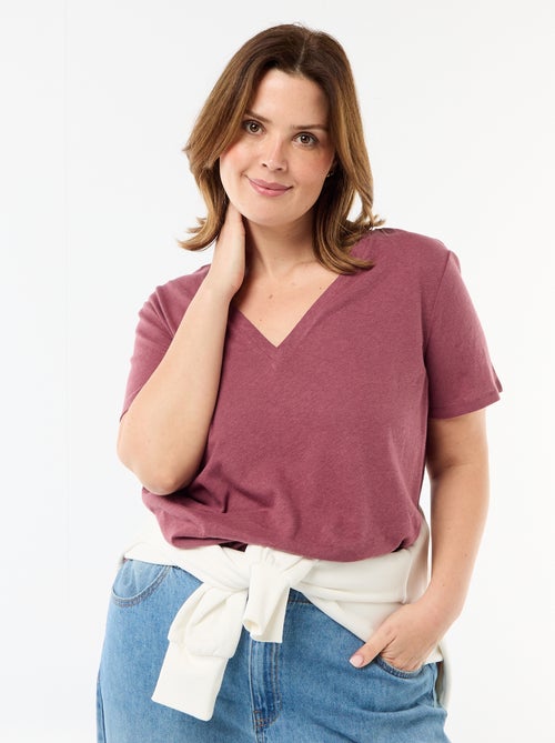 Basic T-shirt met V-hals en korte mouwen - Kiabi