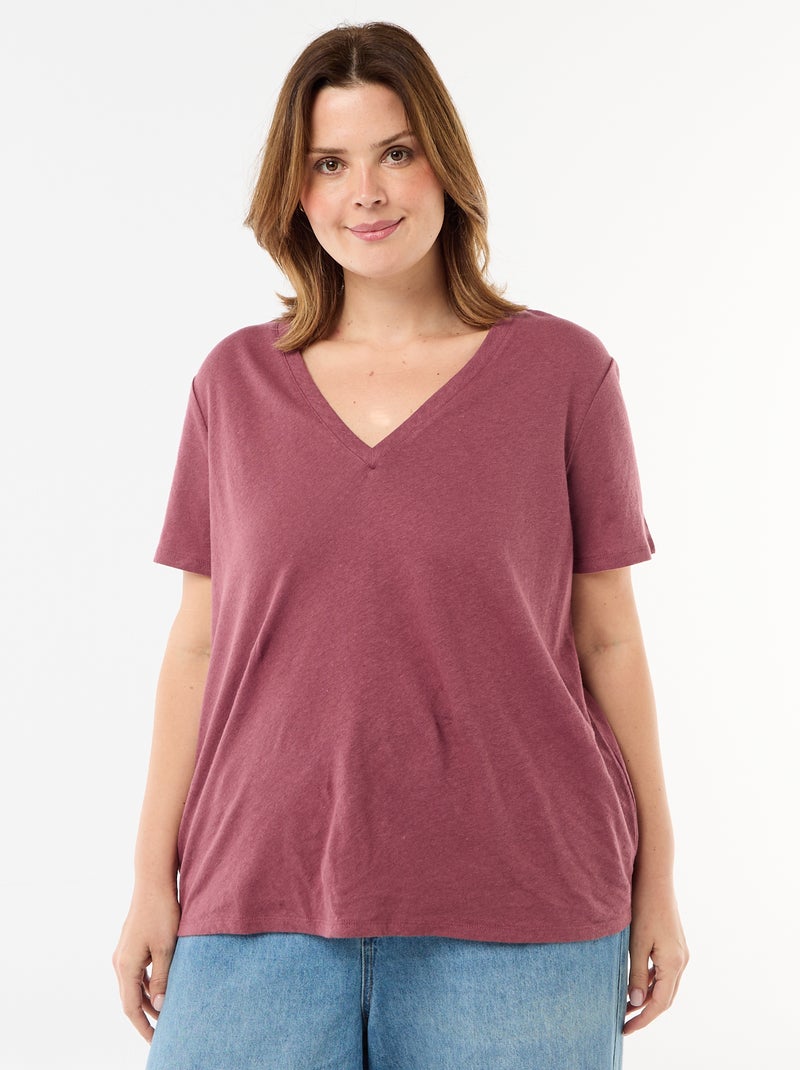 Basic T-shirt met V-hals en korte mouwen Rose - Kiabi