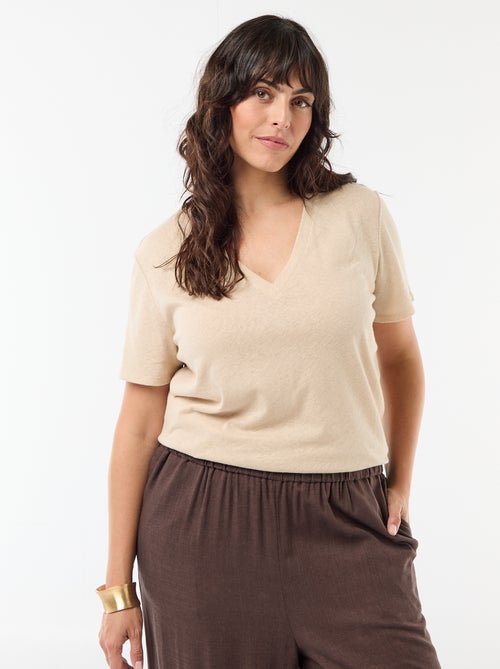 Basic T-shirt met V-hals en korte mouwen - Kiabi