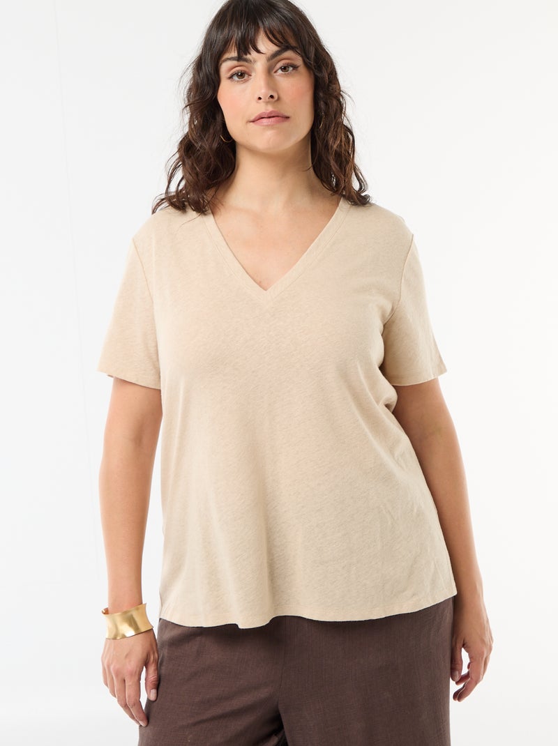 Basic T-shirt met V-hals en korte mouwen Wit - Kiabi