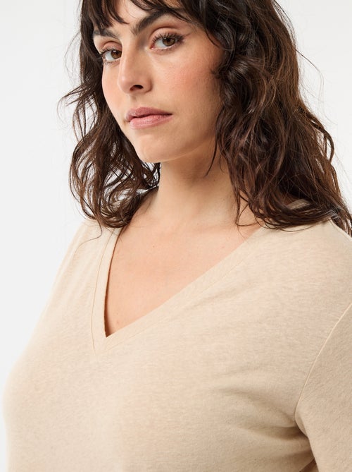 Basic T-shirt met V-hals en korte mouwen - Kiabi