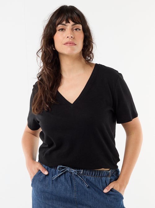 Basic T-shirt met V-hals en korte mouwen - Kiabi