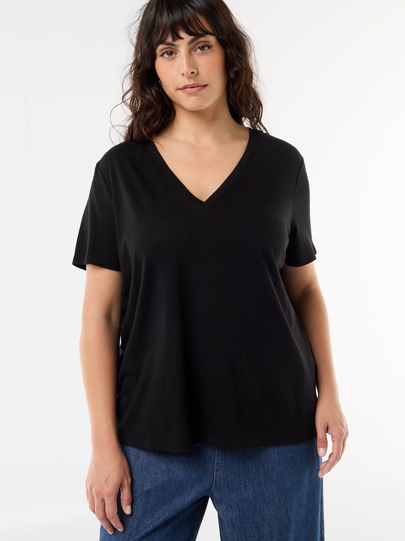 Basic T-shirt met V-hals en korte mouwen Zwart - Kiabi