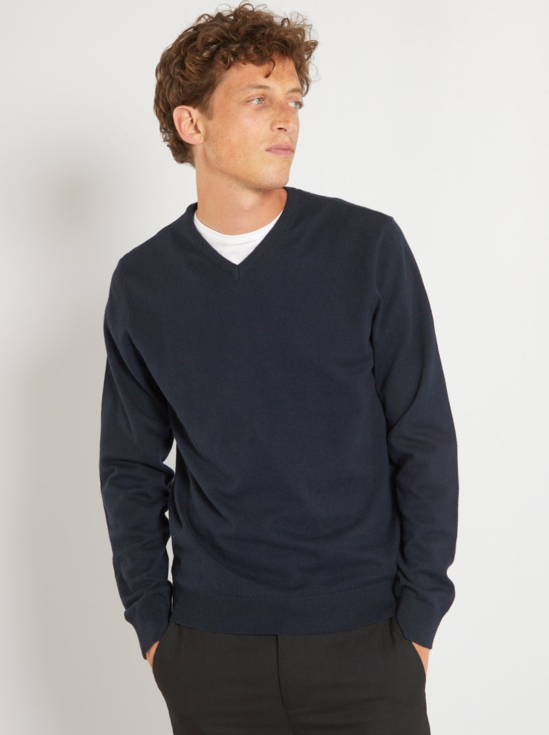 Basic trui van effen tricot BLAUW - Kiabi